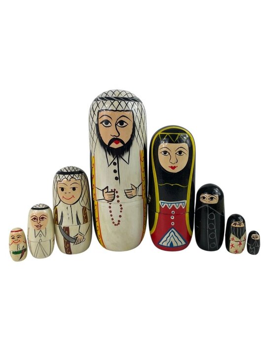 Made In India Other - Hand-Painted Wooden Middle Eastern Themed Nesting Dolls Set Of 8 Made In India